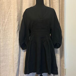 Madewell Black Linen Puff Sleeve  Mini Dress